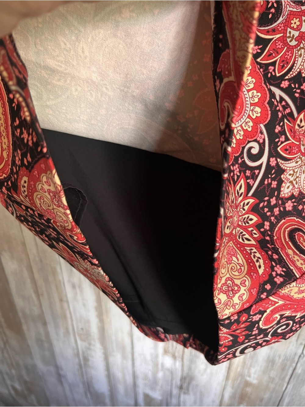 NWT Talbots Paisley Pencil Skirt Red Black Stretch Cotton Size 2 - Picture 5 of 7